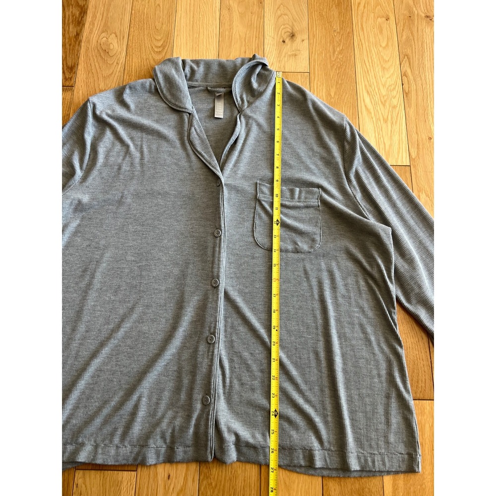 SKIMS Soft Lounge Sleep Shirt Heather Gray Long Sleeve Button Up Ribbed Size XL - Picture 5 of 8